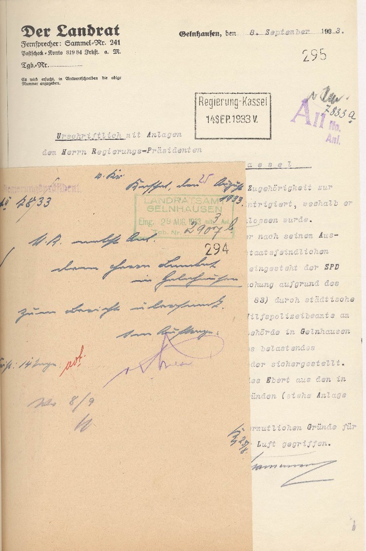 Schreiben an den Regierungspräsidenten Kassel, bezüglich der Beschwerde des Hans Ebert