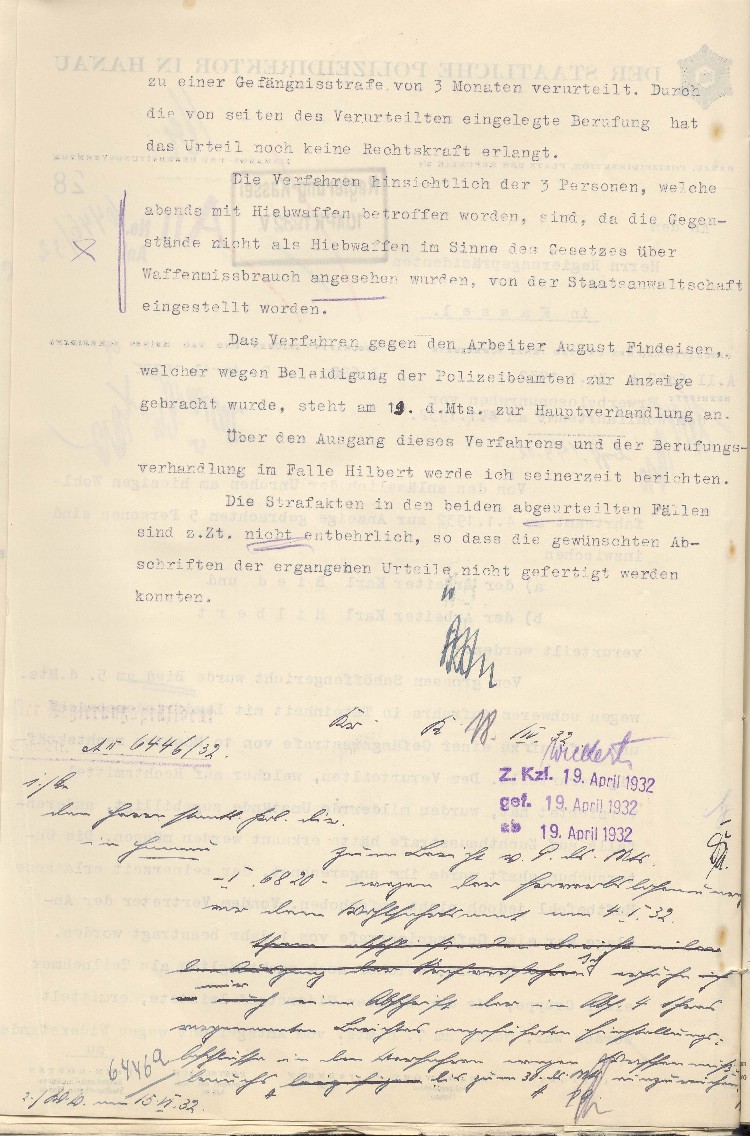 Bericht an Regierungspräsident in Kassel über die Erwerbslosenunruhen vor dem Wohlfahrtsamt am 04.01.1932