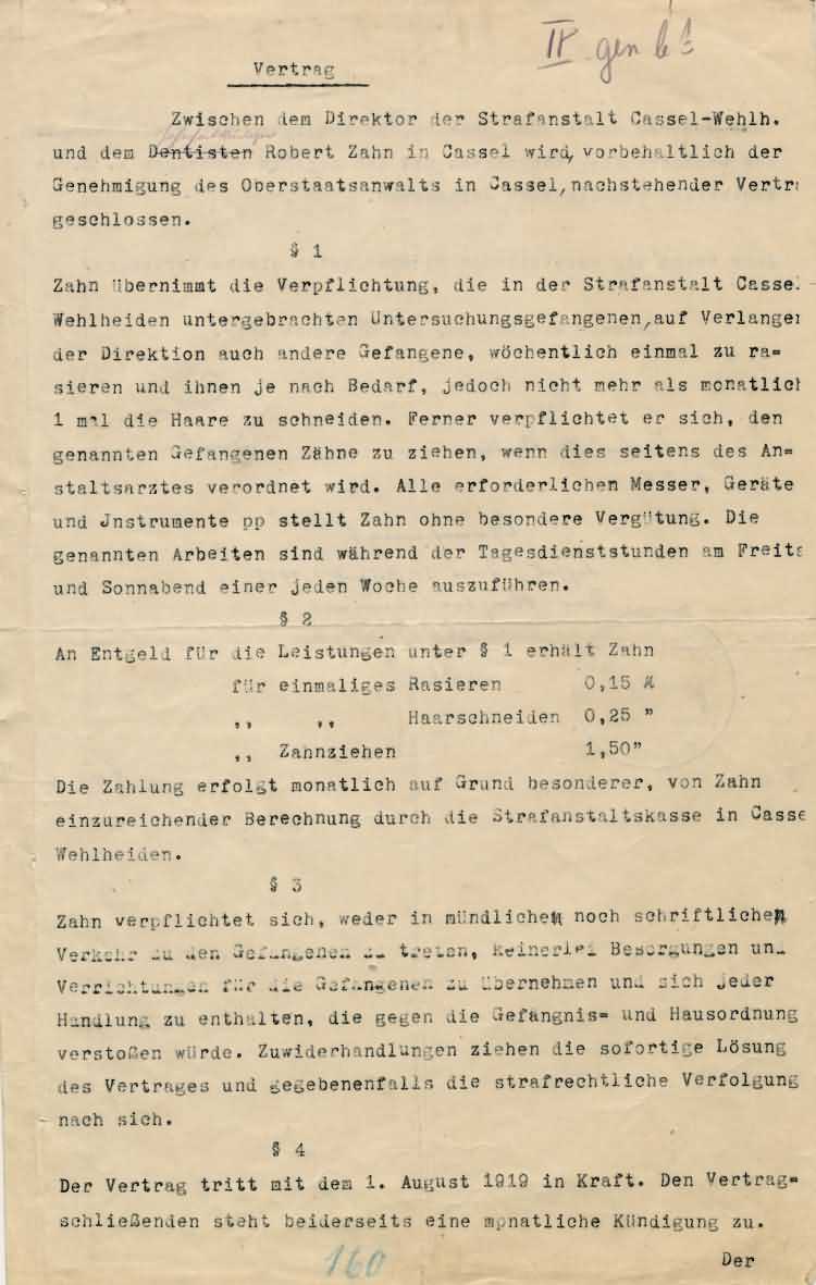 Vertrag mit dem Dentisten Robert Zahn