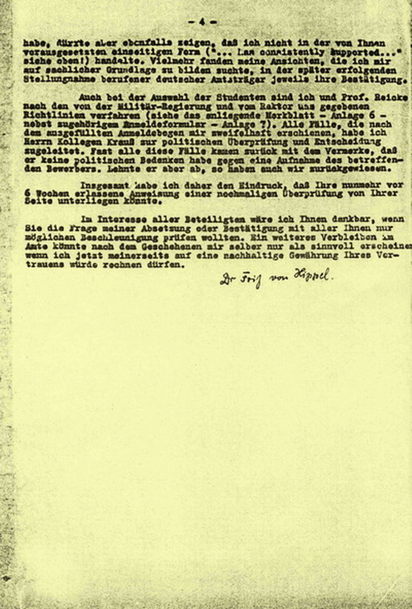 Brief Fritz von Hippels an Edward Y. Hartshorne, 27. Februar 1946