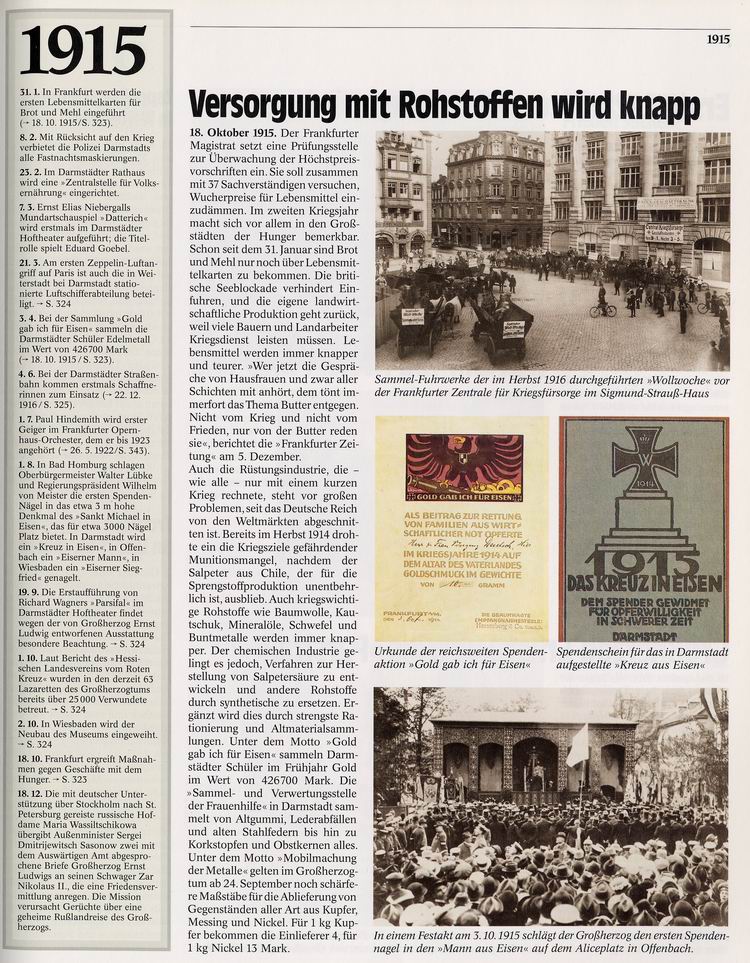 Chronik Hessens 1915: Versorgung mit Rohstoffen wird knapp