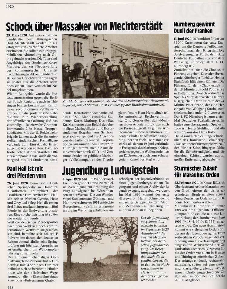 Chronik Hessens 1920: Die Republik widersteht der Umsturzgefahr - Massaker von Mechterstädt - Jugendburg Ludwigstein