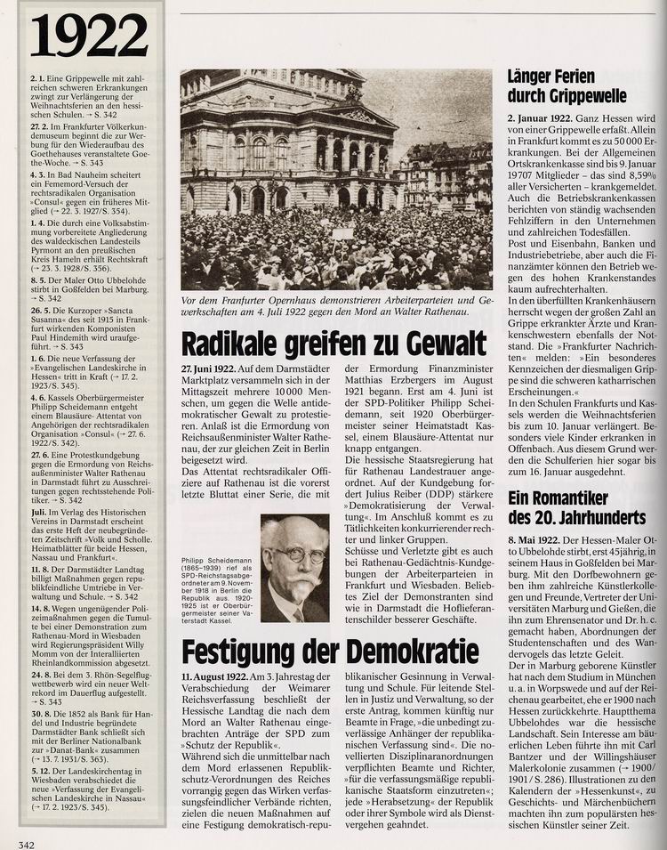 Chronik Hessens 1922: Demonstrationen gegen den Mord an Walter Rathenau, 27. Juni 1922