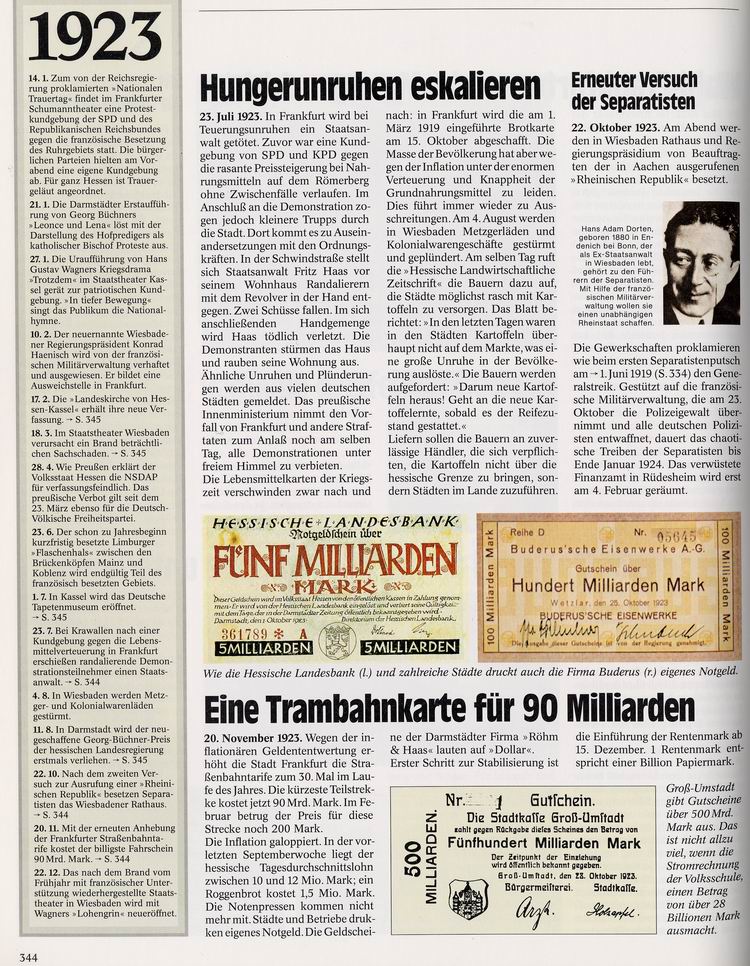 Chronik Hessens 1923: Inflation - Eine Trambahnkarte für 90 Milliarden