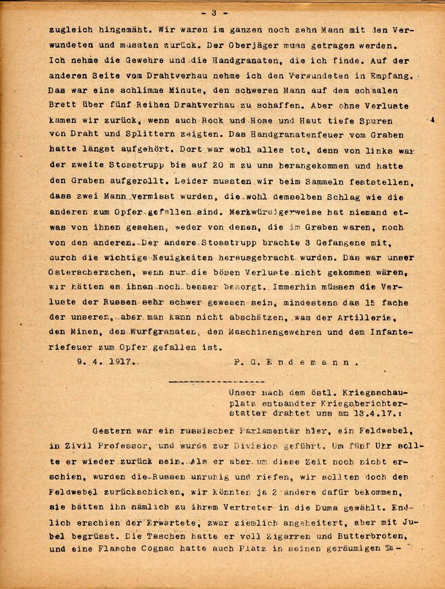 Kriegsnachrichten ehemaliger Marburger Gymnasiasten, Kriegsjahr 1917, Nr. 4 vom 3. Mai 1917