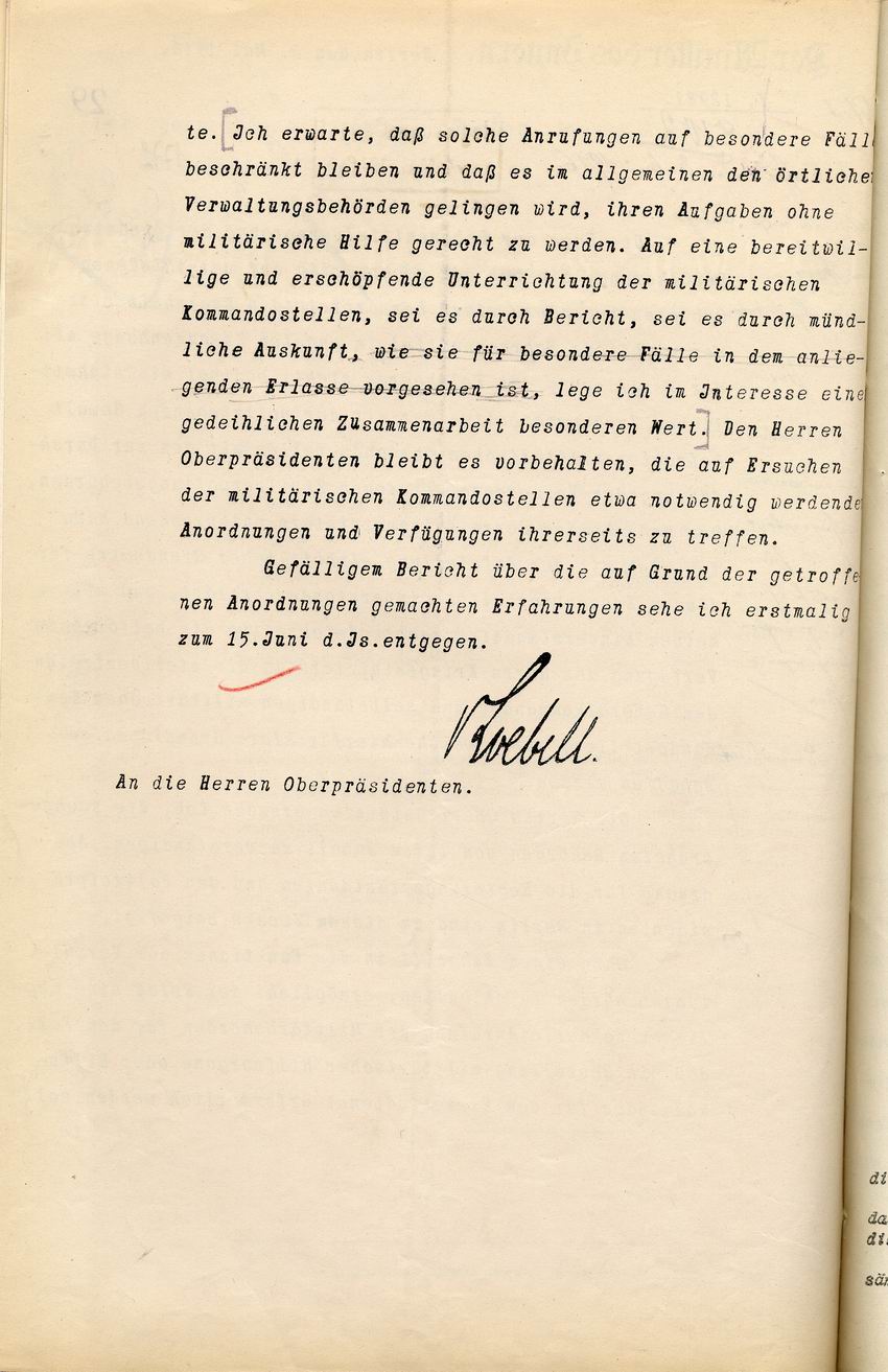 Der preußische Minister des Innern, v. Loebell, an die Oberpräsidenten betr. Zusammenarbeit mit den militärischen Kommandostellen, 2. Mai 1916
