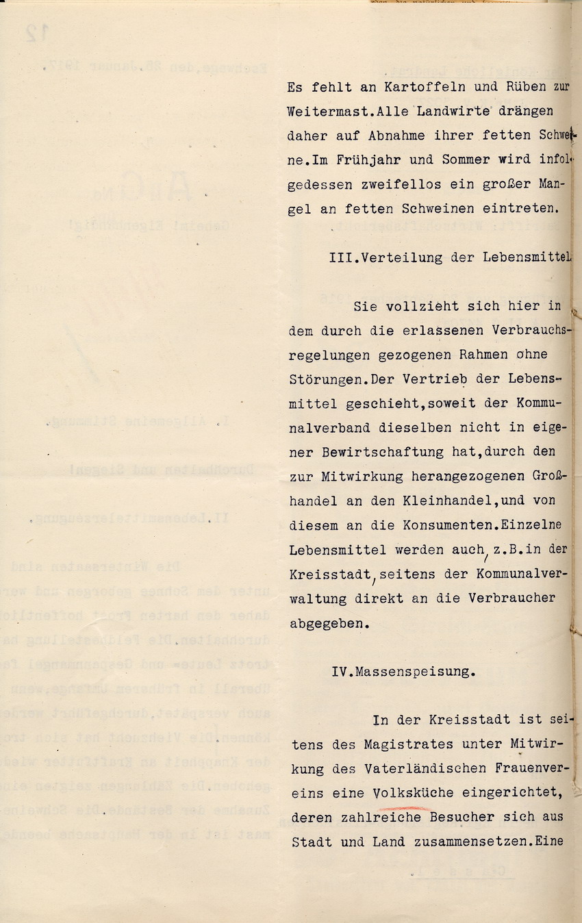 Stimmungsbericht des Kgl. Landrats Eschwege an den Regierungspräsidenten in Cassel, „Durchhalten und Siegen“, 25. Januar 1917