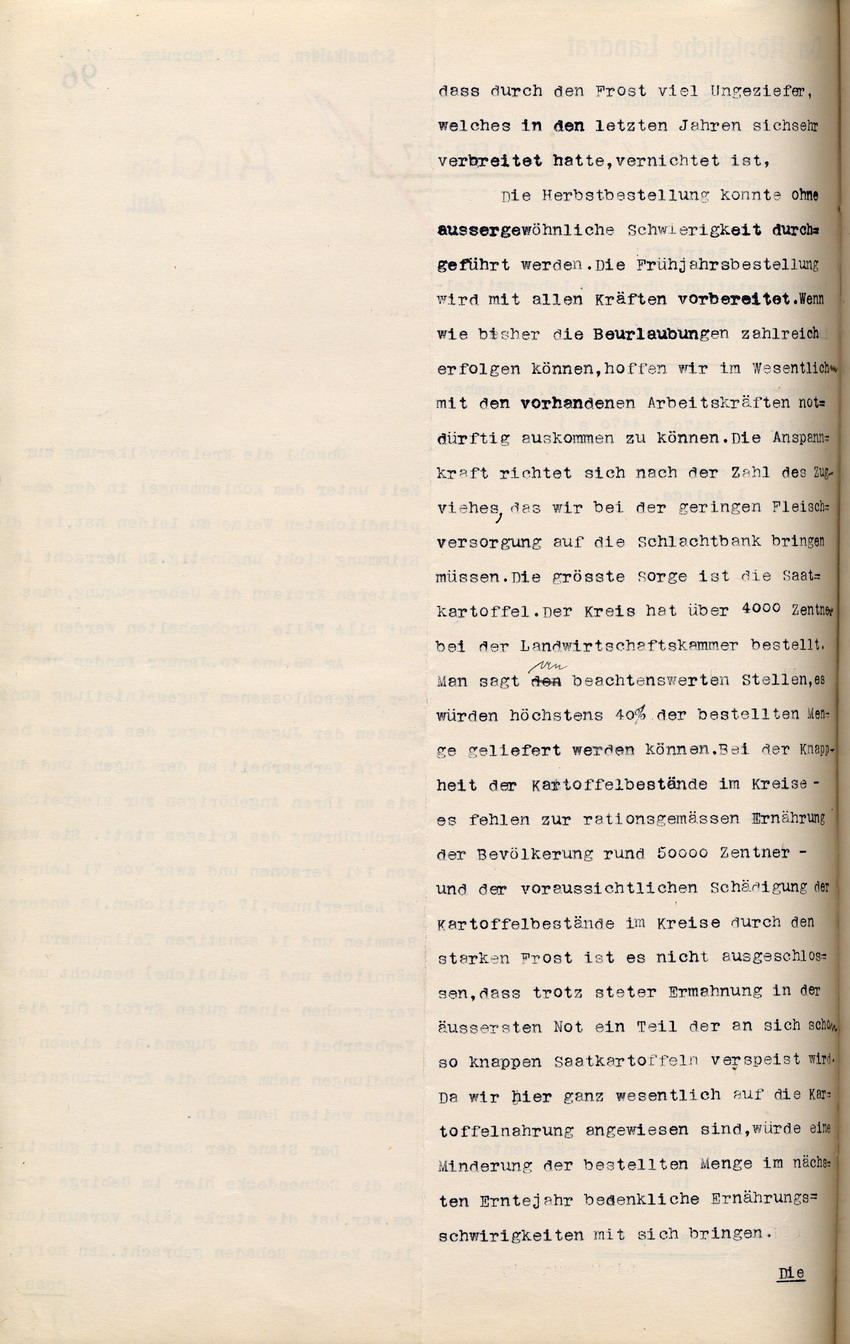 Stimmungsbericht des Kgl. Landrats des Kreises Herrschaft Schmalkalden an den Regierungspräsidenten in Cassel, mit Bericht über den Verlauf der Jugendpflegerkonferenz vom 29.-20. Januar 1917, 18. Februar 1917