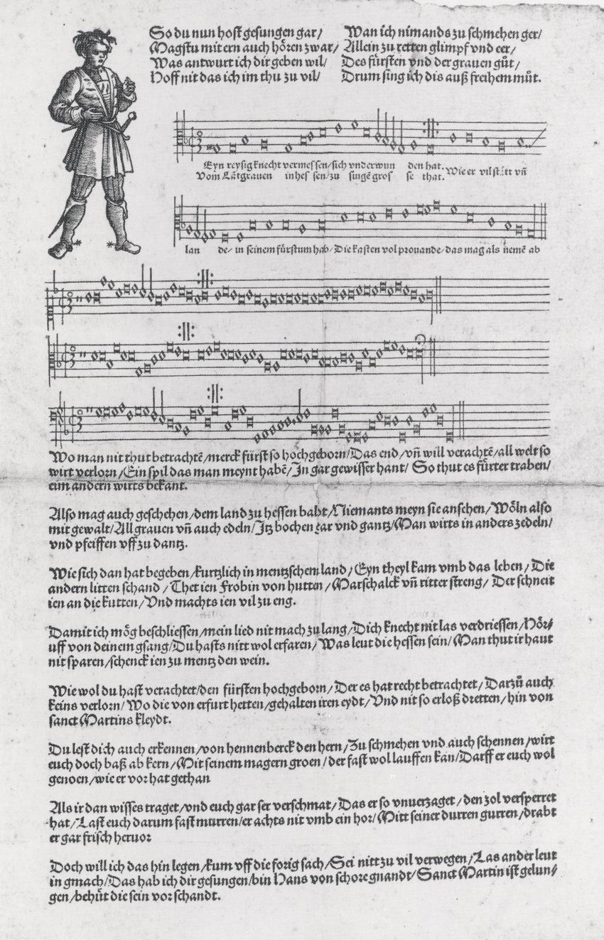 Auszug aus einem Flugblatt mit Lied und Gegenlied auf Landgraf Philipp von Hessen (1504-1567), 1518