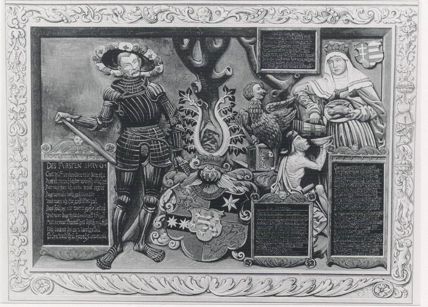 Fotografie des Gedenksteins (Philippsstein) von Philipp Soldan 1542 erschaffen zur Erinnerung der Umwandlung des Klosters Haina in ein Hospital  durch Landgraf Philipp von Hessen (1504-1567) 


