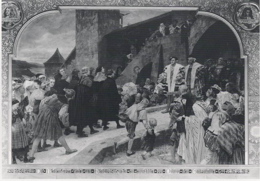 Wandgemälde Einzug der Reformatoren von Peter Janssen d. Ä. in der alten Aula der Philipps-Universität Marburg, 1903