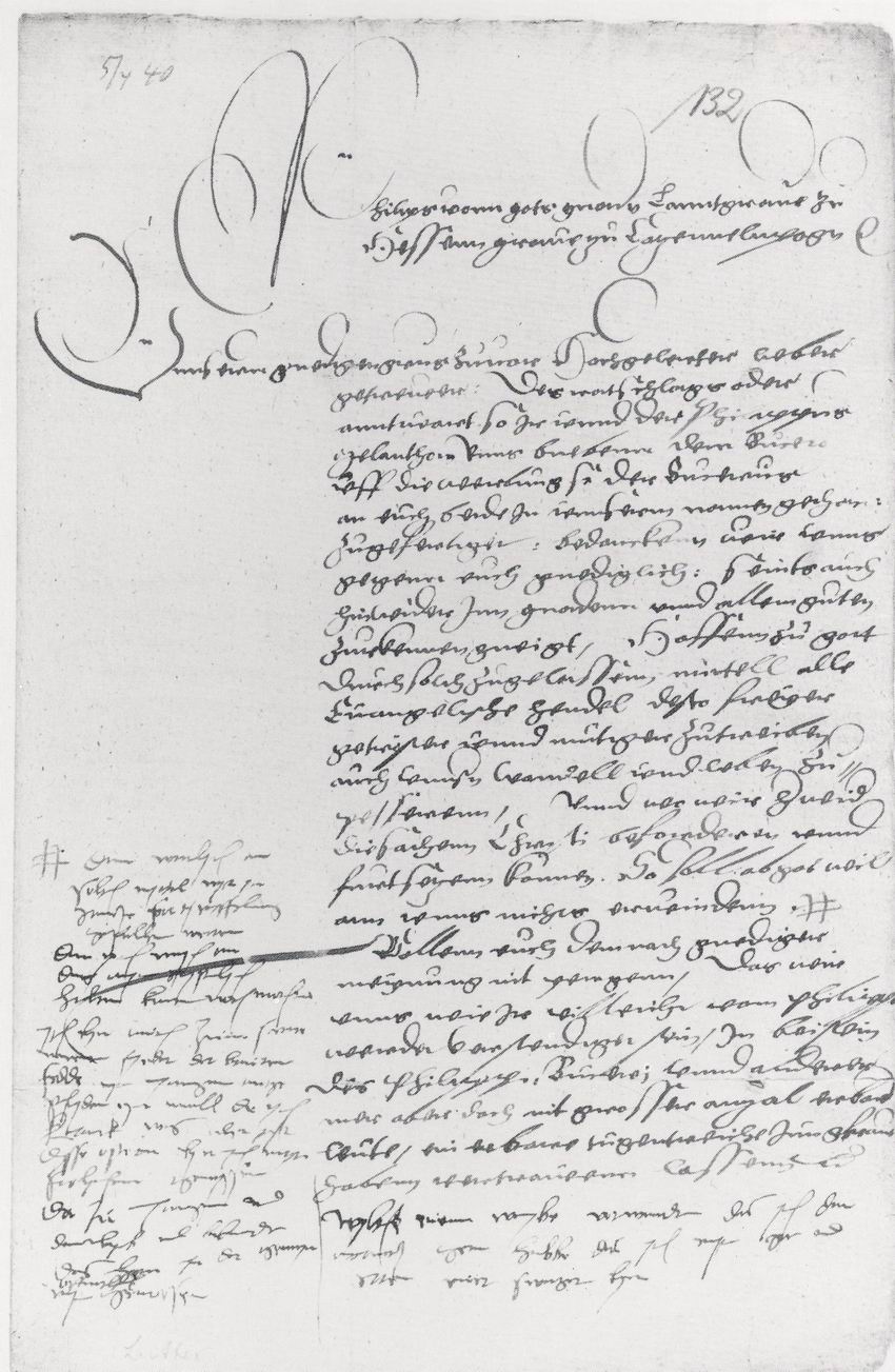 Auszug aus dem Brief des Landgrafen Philipp von Hessen (1504-1567) an Martin Luther (1483-1546) über Philipps Zweitehe mit Margarete von der Saale (1522-1566), 5. April 1540