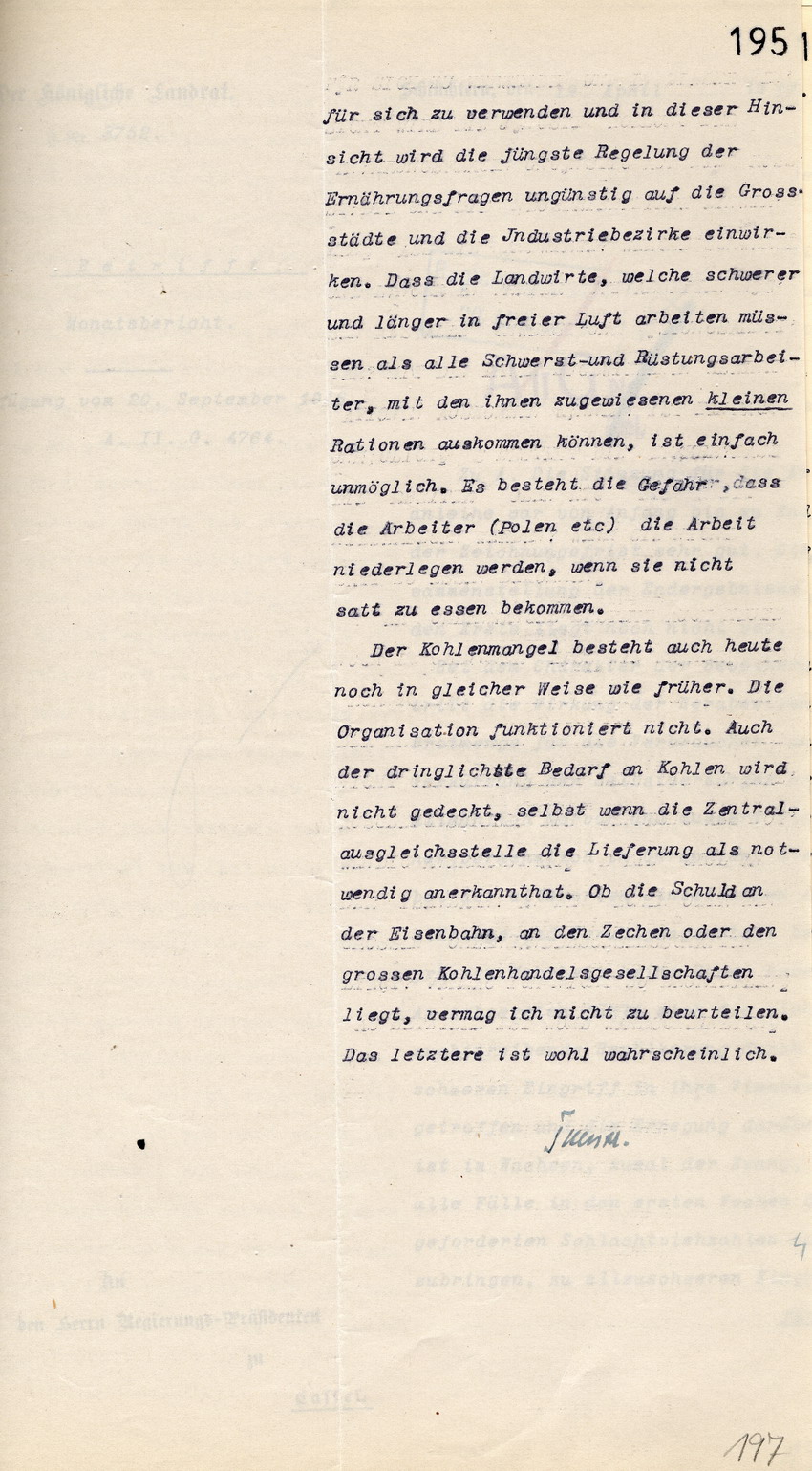 Stimmungsbericht des Landrats Rotenburg a.d. Fulda an den Regierungspräsidenten in Cassel, betr. Friedensschluß und uneingeschränkter U-Boot-Krieg, 18. April 1917