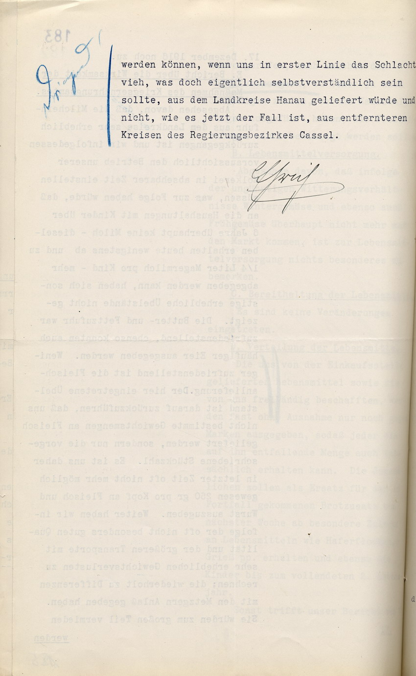 Stimmungsbericht des Magistrats der Stadt Hanau  an den Regierungspräsidenten in Cassel, betr. drohende Unruhen in der Arbeiterbevölkerung, 18. April 1917