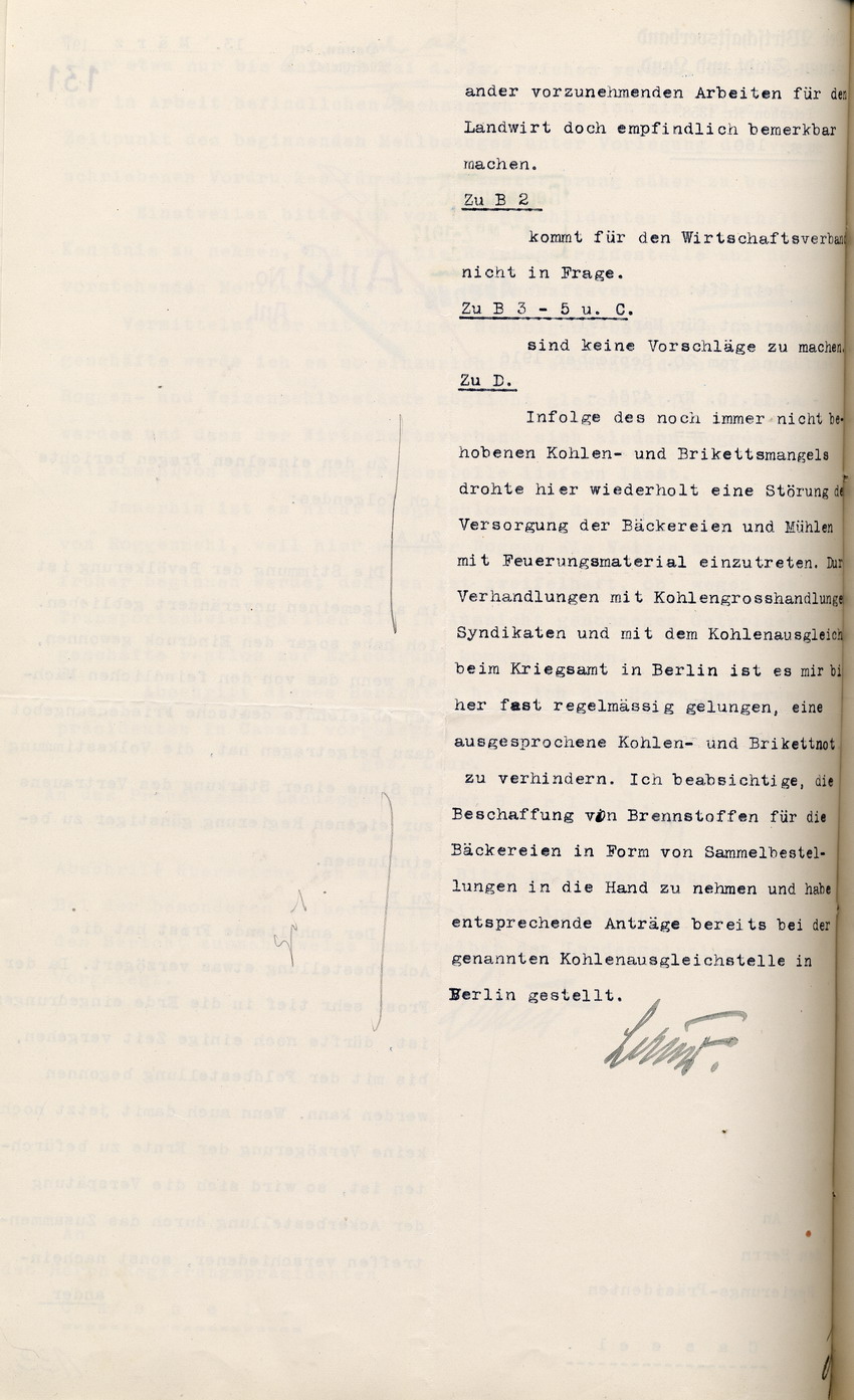 Stimmungsbericht des Wirtschaftsverbandes Hanau Stadt und Land  an den Regierungspräsidenten in Cassel, 13. März 1917