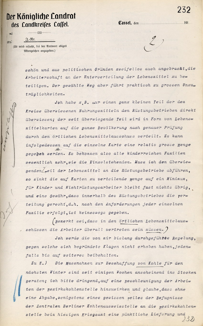 Generalbericht des Kgl. Landrats des Landkreises Kassel an den Regierungspräsidenten in Cassel, betr. Ausbrechen von Streiks usw., Kritik an kontraproduktiver Kriegspropaganda und Pressezensur, 18. Mai 1917