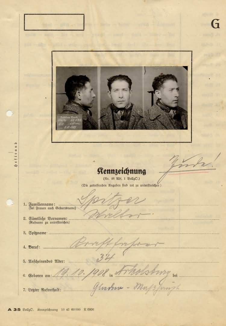 Gefangenenpersonalakte des Juden Walter Spitzer