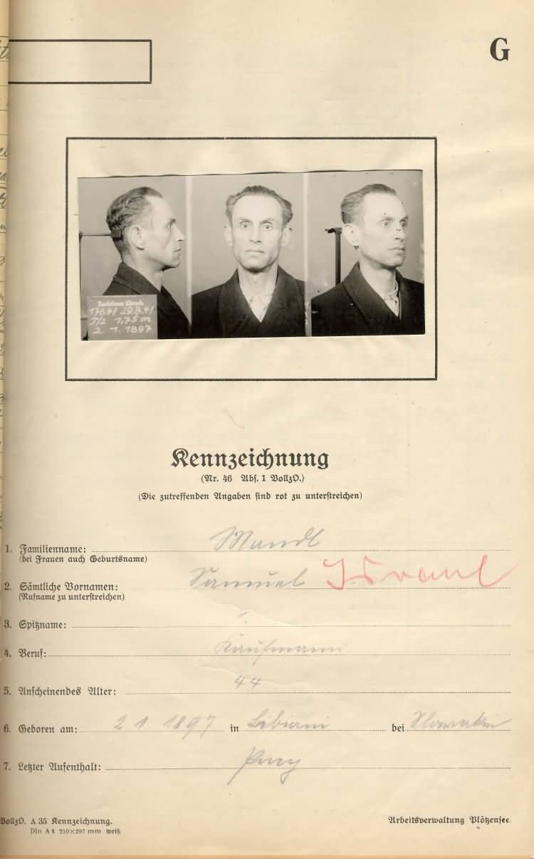 Gefangenenpersonalakte des Juden Samuel Mandl