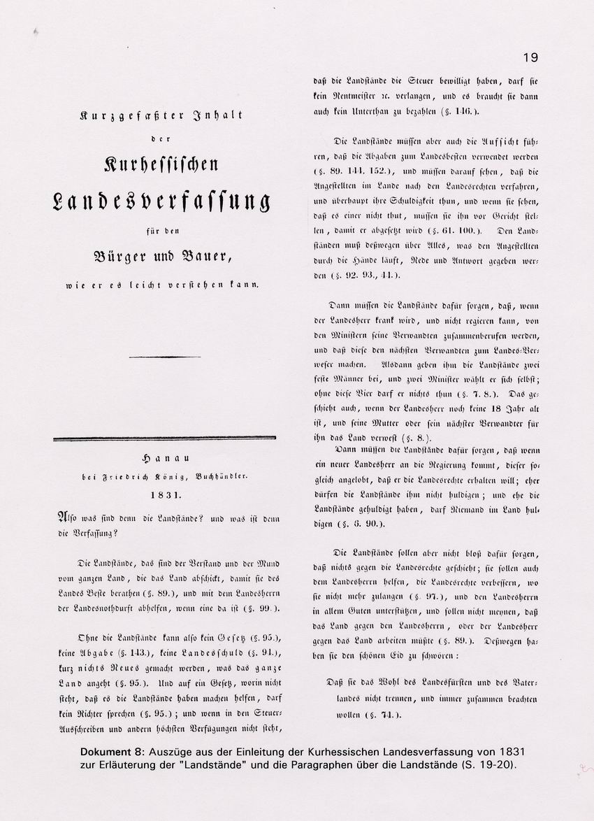 Auszug aus der Kurhessischen Landesverfassung über die Landstände, 1831