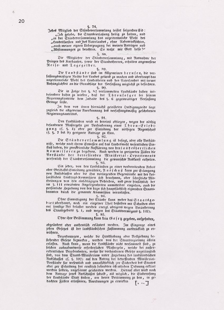 Auszug aus der Kurhessischen Landesverfassung über die Landstände, 1831
