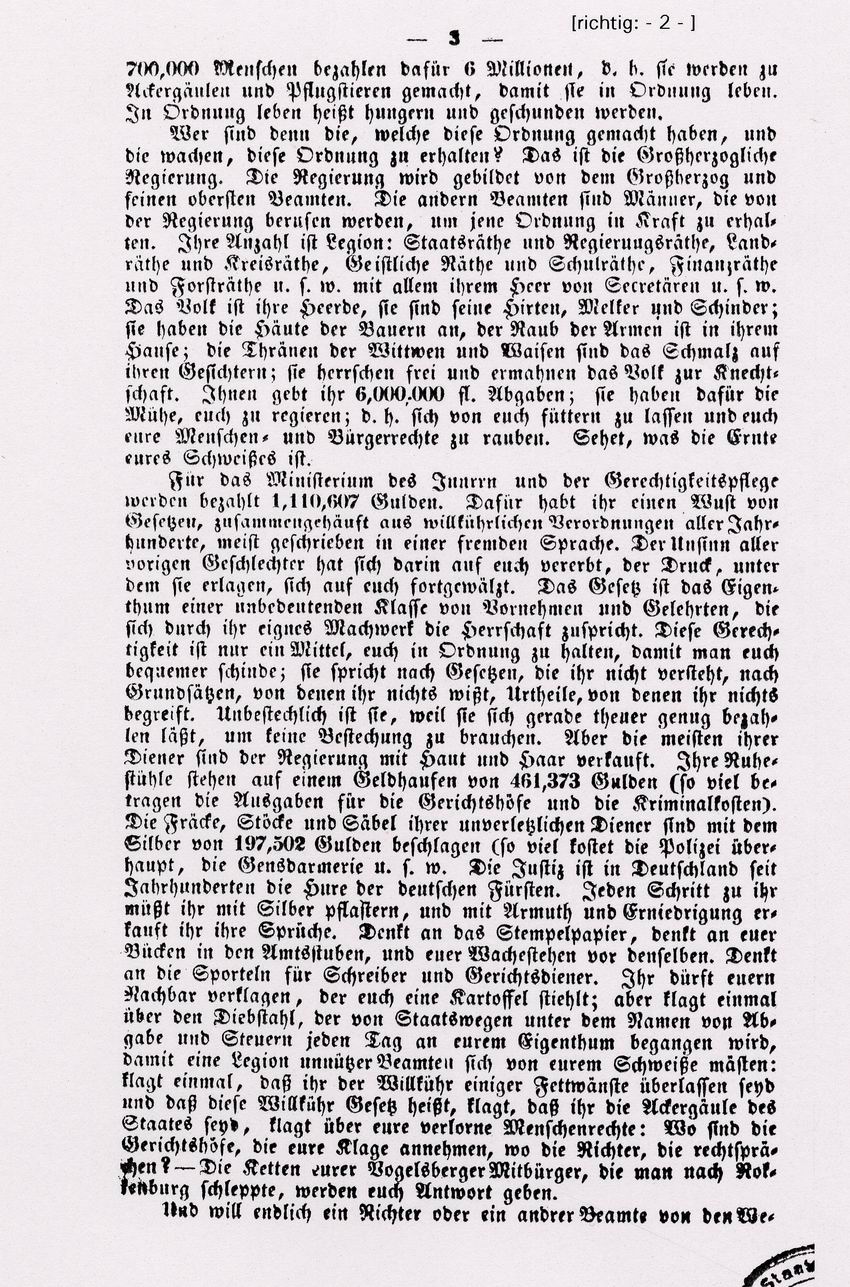 Flugschrift „Der Hessische Landbote“ (Erste Botschaft) von Georg Büchner und Friedrich Ludwig Weidig, Juli 1834