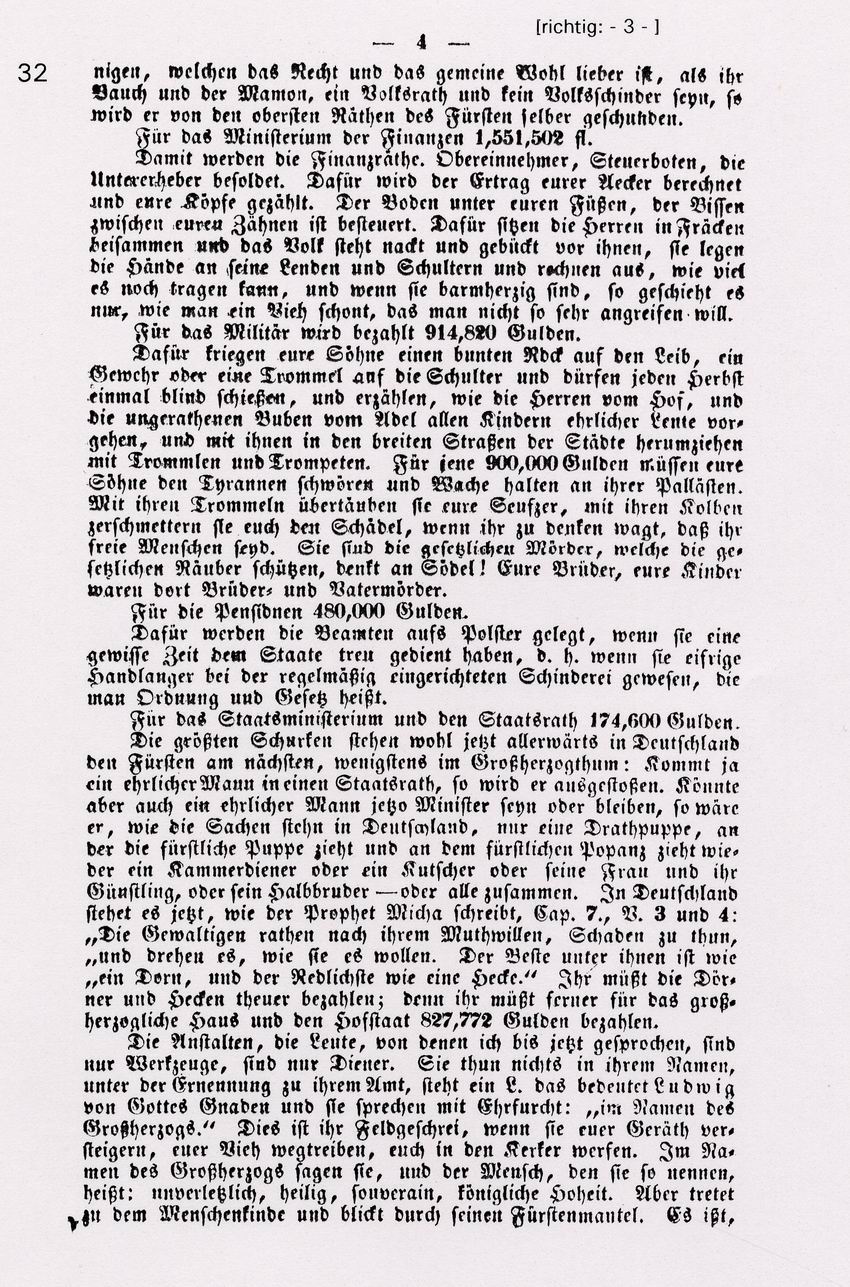 Flugschrift „Der Hessische Landbote“ (Erste Botschaft) von Georg Büchner und Friedrich Ludwig Weidig, Juli 1834