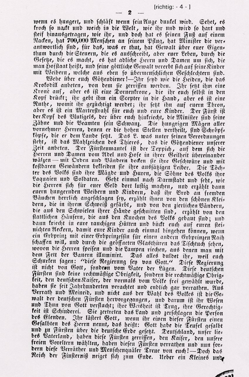 Flugschrift „Der Hessische Landbote“ (Erste Botschaft) von Georg Büchner und Friedrich Ludwig Weidig, Juli 1834