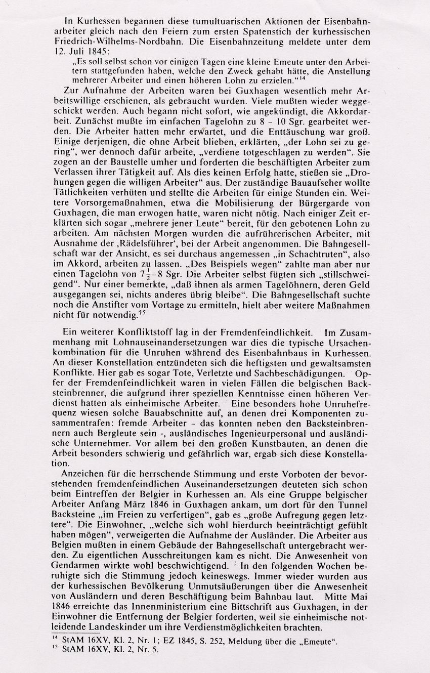 Auszug aus der Studie von Ludwig Brake über die Arbeitsverhältnisse beim Bau der Eisenbahn in Hessen 1845/46, 1991