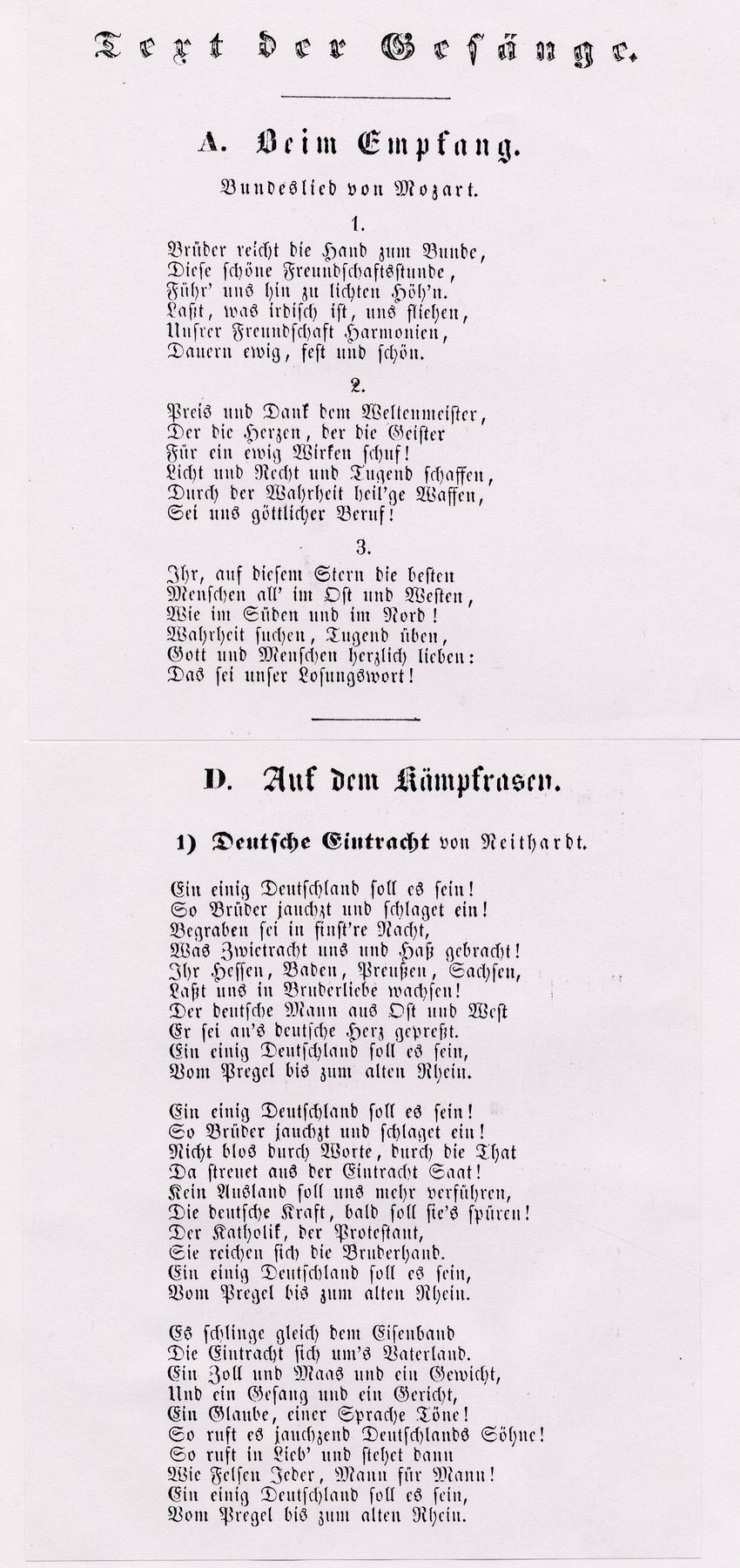 Programmheft des Sängerfestes in Marburg mit Liedtexten, 19.-21. Juli 1845