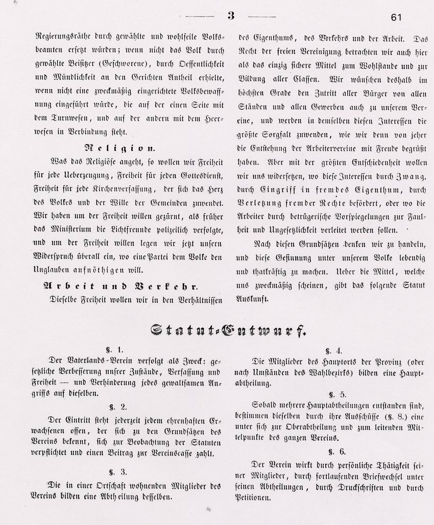 Entwurf des Parteiprogramms des Vaterlandsvereins mit Statuten von Heinrich Sybel, 28. April 1848
