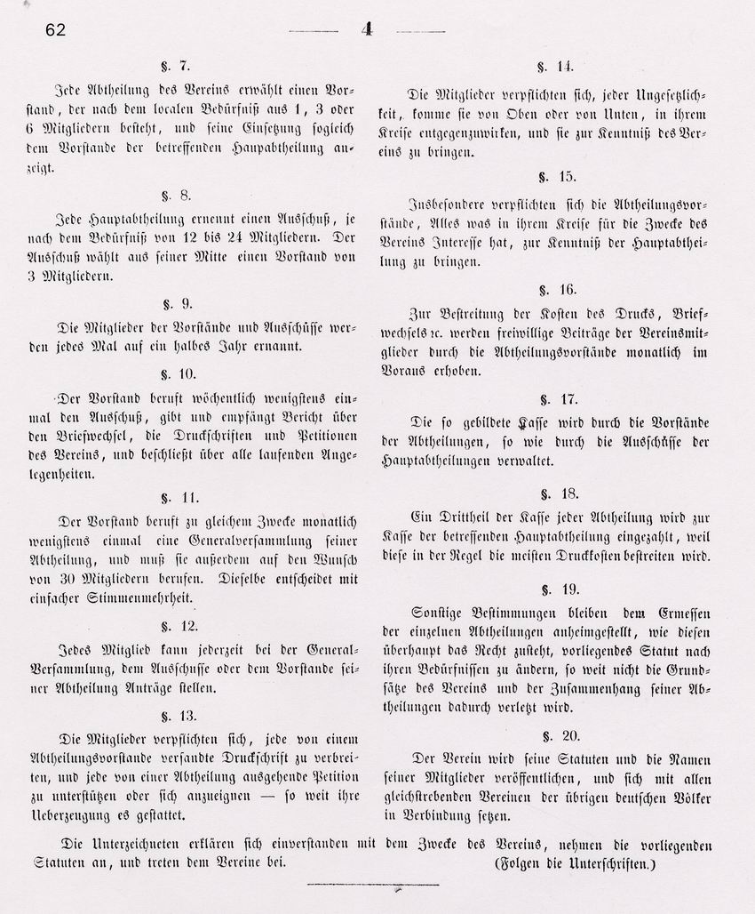 Entwurf des Parteiprogramms des Vaterlandsvereins mit Statuten von Heinrich Sybel, 28. April 1848