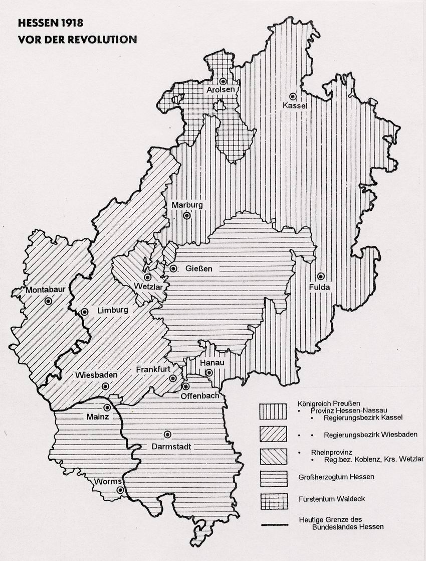 Politische Karte von Hessen 1866 - 1918