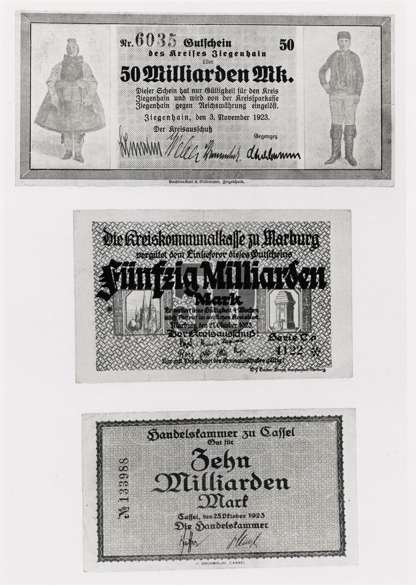 Notgeldscheine und Gutscheine aus Ziegenhain, Marburg und Kassel, 1923