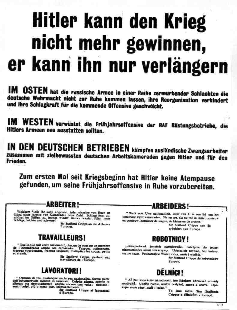 Propagandaflugblatt der Engländer mit Aufruf zur Sabotage