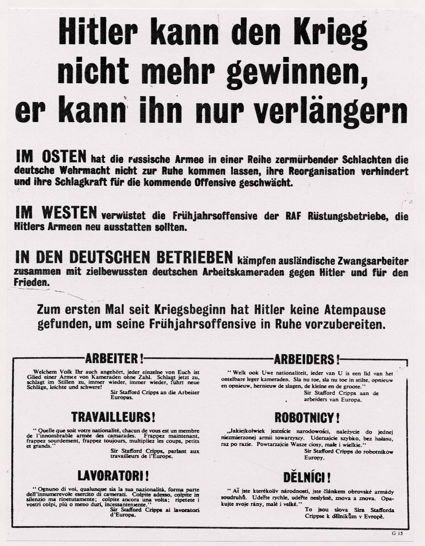 Propagandaflugblatt der Engländer mit Aufruf zur Sabotage