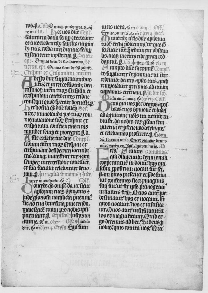 Zwei Doppelblätter aus Missalehandschriften mit ältester Messe zum Fest der Heiligen Elisabeth, 15. Jahrhundert
