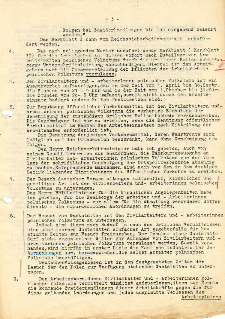 Reichsführer SS Heinrich Himmler:  Behandlung der im Reich eingesetzten Zivilarbeiter und –arbeiterinnen polnischen Volkstums: Schnellbrief  an die Regierungspräsidenten in Preußen