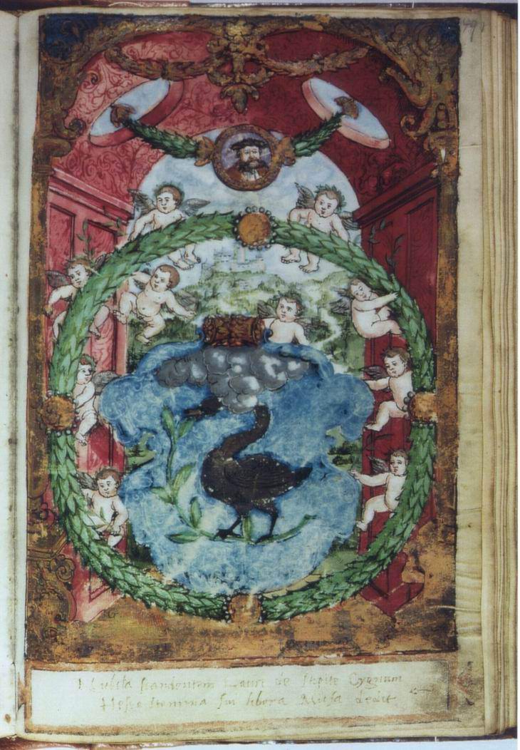 Matrikelbuch der Universität Marburg mit Wappen und Matrikeleintrag des Euricius Cordus, 1527 - 1555