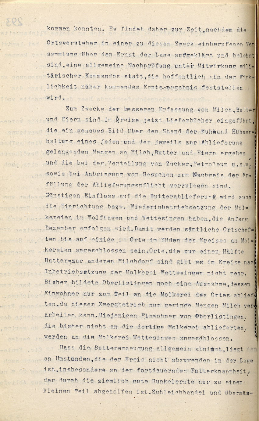 Bericht über die Lebensmittelversorgung des Landrates von Wolfhagen an den Regierungspräsidenten zu Cassel, 20. November 1917.