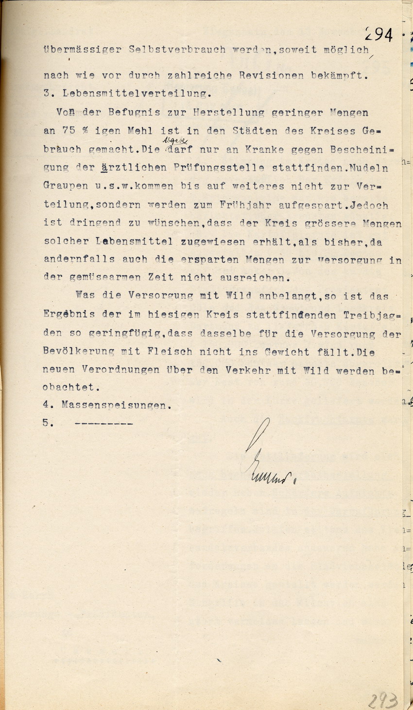 Bericht über die Lebensmittelversorgung des Landrates von Wolfhagen an den Regierungspräsidenten zu Cassel, 20. November 1917.