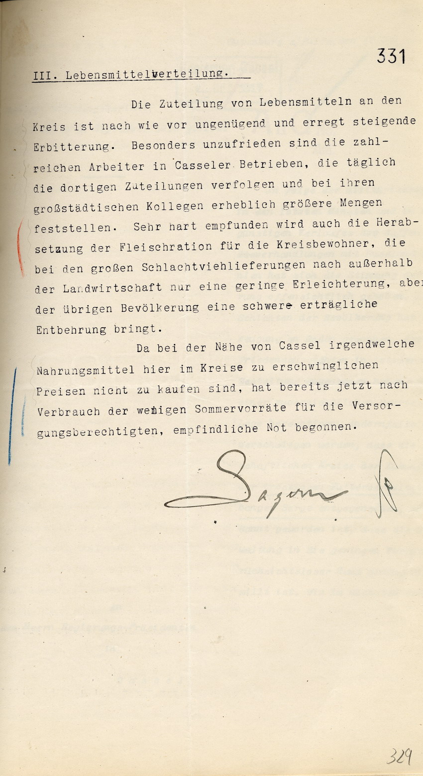 Geheimer Wirtschaftsbericht der Kreis-Ausschußes des Kreises Melsungen an den Regierungspräsidenten zu Cassel, 18. Dezember 1917.