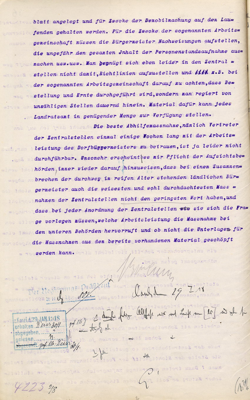 Generalbericht des Kgl. Landrates zu Cassel an den Regierungspräsidenten zu Cassel, 18. Januar 1918.