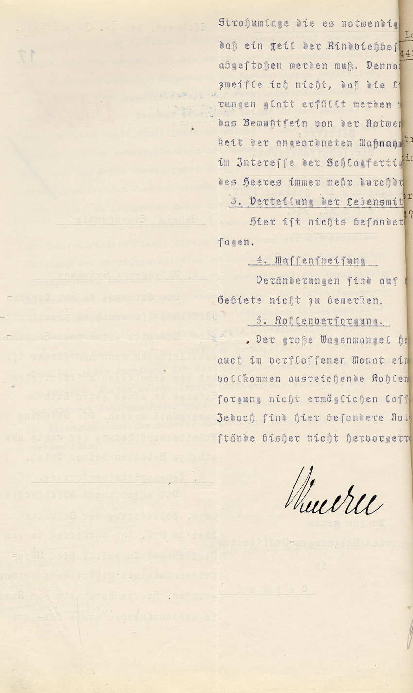 Wirtschaftsbericht des Kgl. Landrates in Eschwege an den Regierungspräsidenten zu Cassel, 19. Januar 1918.