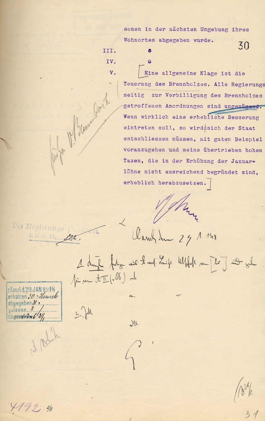 Stimmungsbericht des Vorsitzenden des Kreisausschusses in Homberg an den Regierungspräsidenten zu Cassel, 14. Januar 1918.