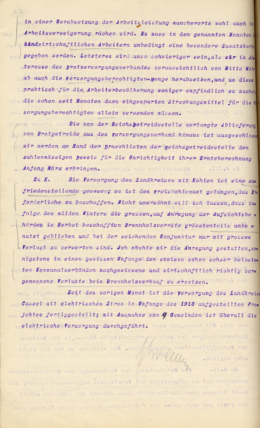 Generalbericht des Landrates von Cassel an den Regierungspräsidenten zu Cassel, 19. Februar 1918.