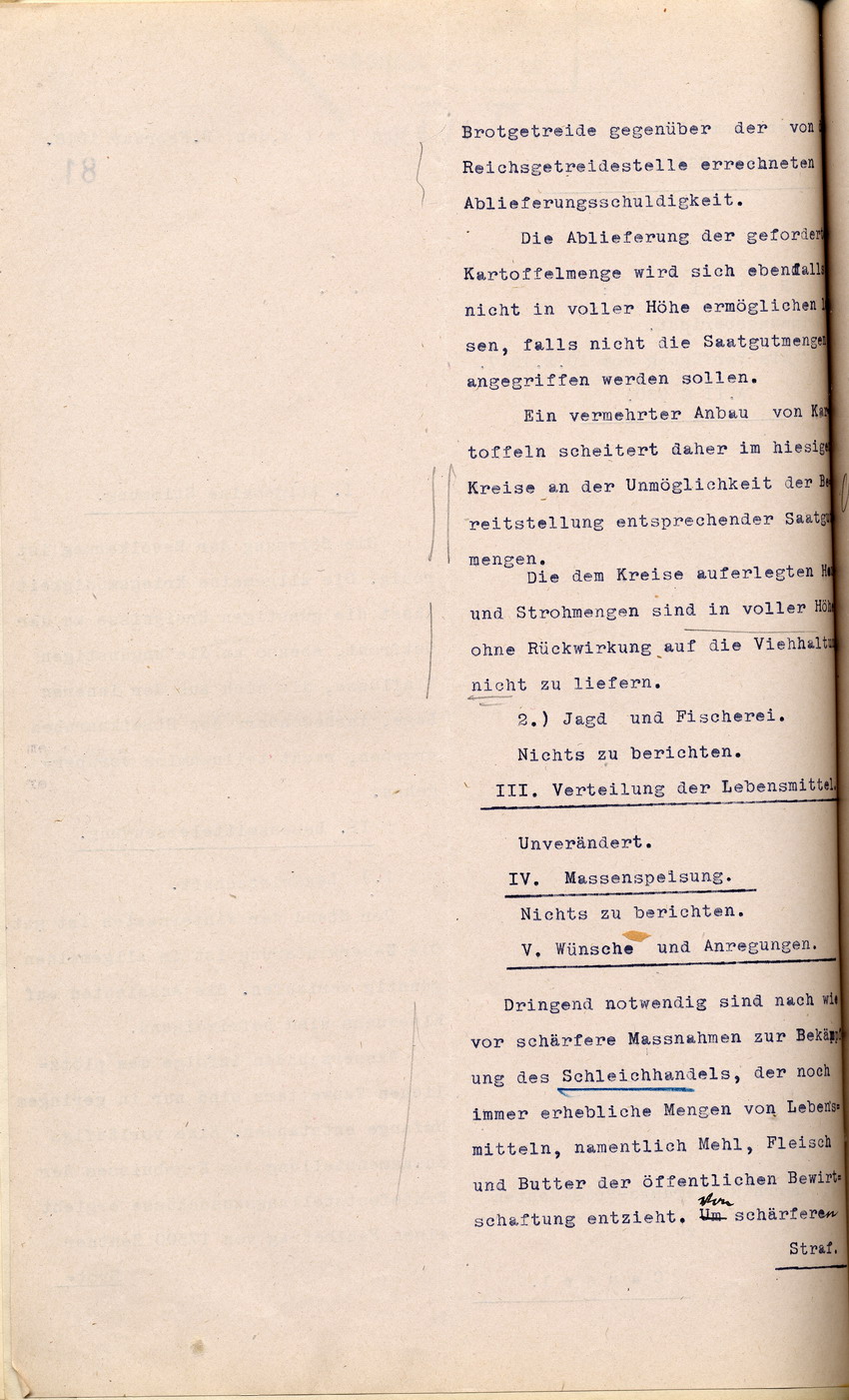 Stimmungsbericht des com. Landrates in Hünfeld an den Regierungspräsidenten zu Cassel, 19. Februar 1918