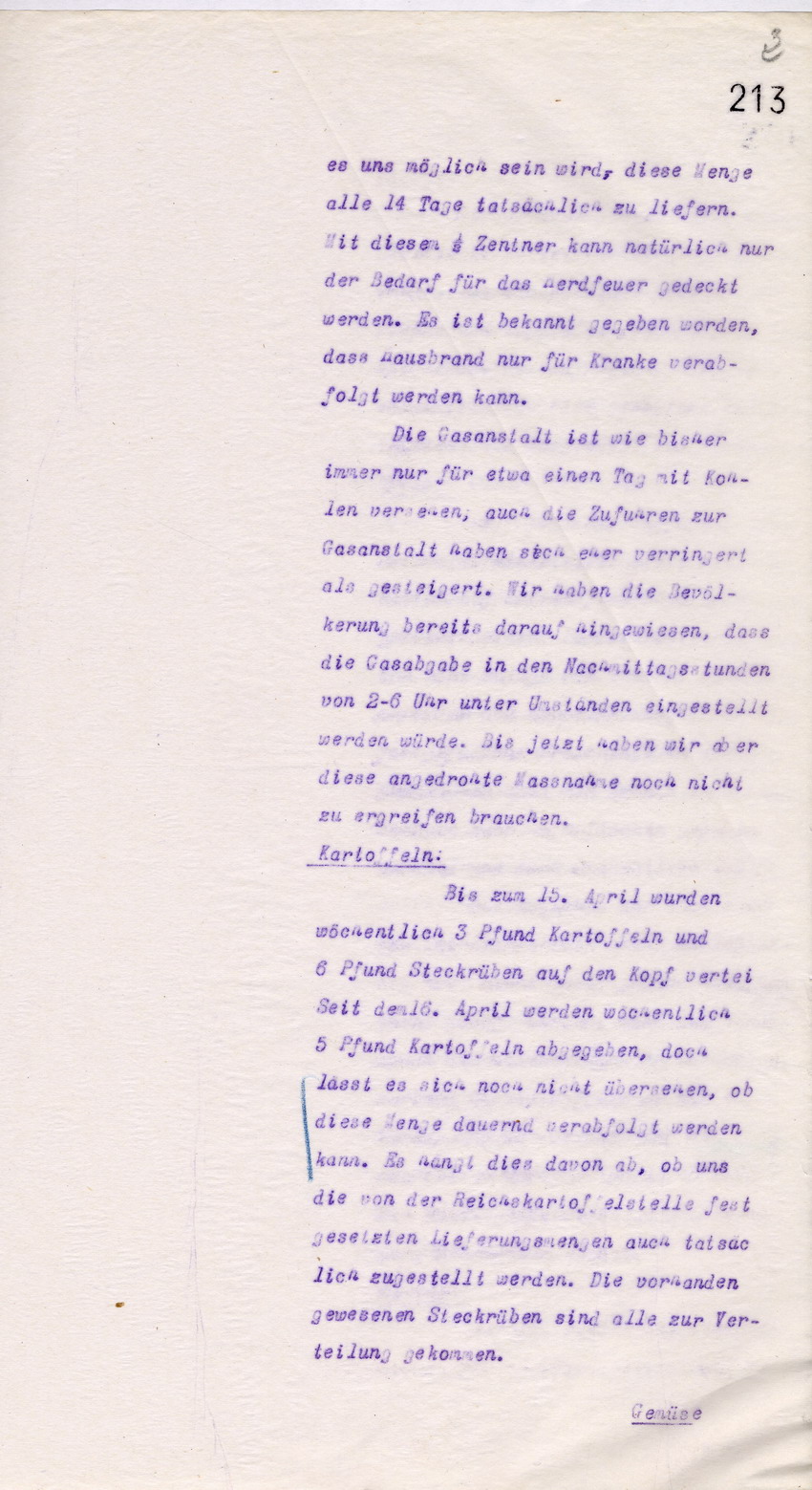 Der Magistrat der Residenz an das Stellvertretende Generalkommando XI. Armeekorps Cassel, 23.April 1917.