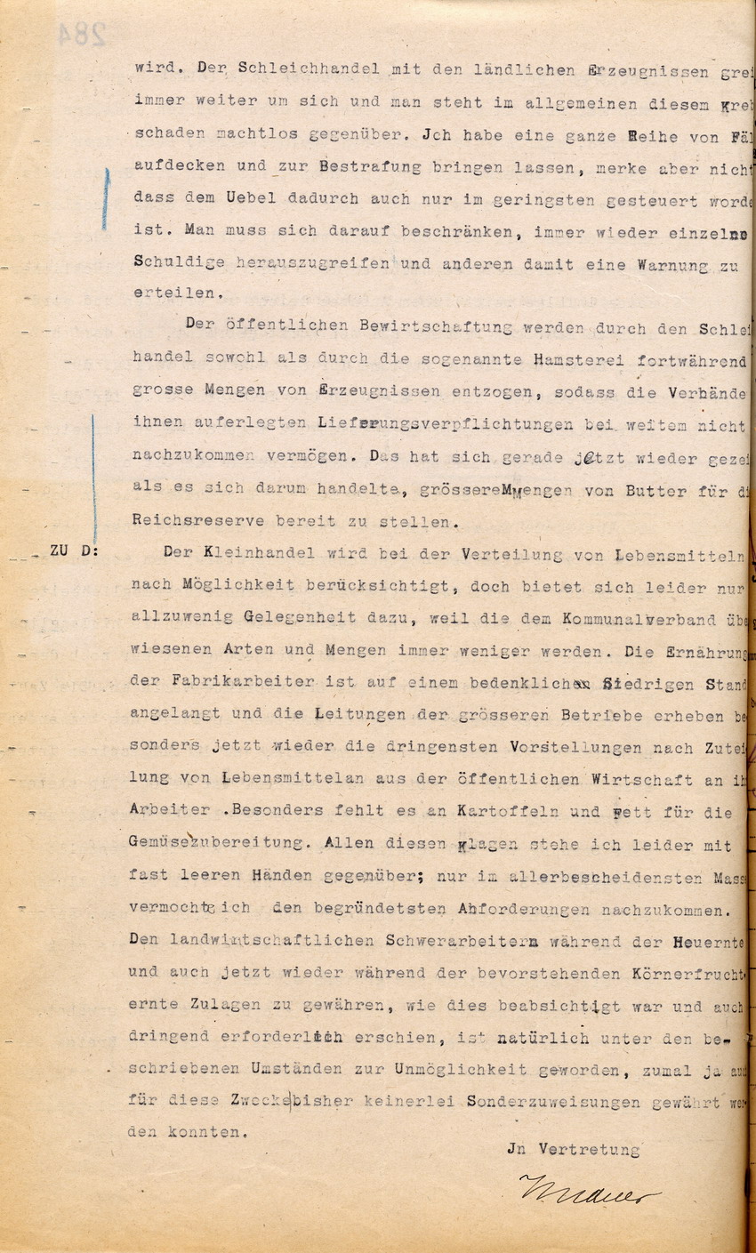 Monatsbericht des Landrates in Gelnhausen an den Regierungspräsidenten zu Cassel, 12. Juli 1918.