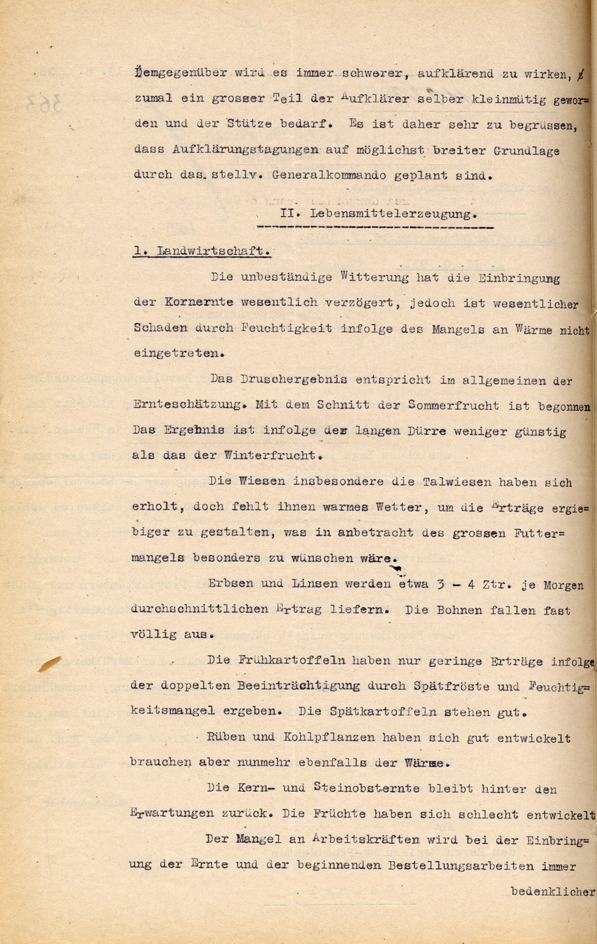 Stimmungsbericht des Vorsitzenden des Keisausschusses Homberg an der Regierungspräsidenten zu Cassel, 19. August 1918.