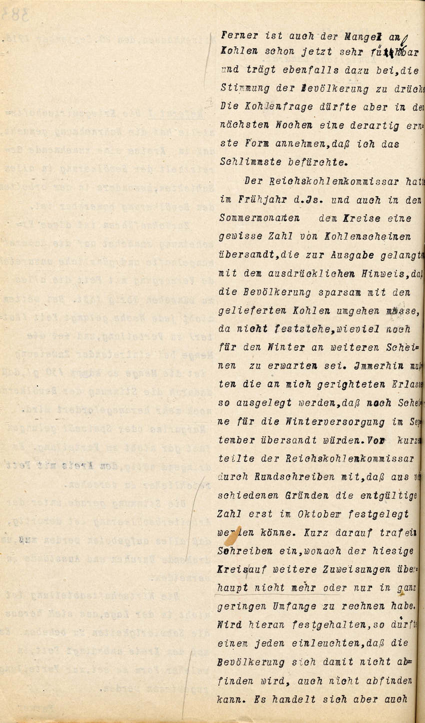 Stimmungsbericht des Kgl. Landrates in Witzenhausen an den Regierungspräsidenten zu Cassel, 20. September 1918 +  1 Anlage (Abschrift des dem Kriegswirtschaftsamt eingereichten Berichts).
